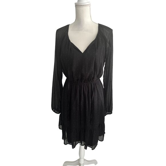 GILLI Black Brown Polka Dot Long Sleeve Dress Size Medium - Picture 5 of 6